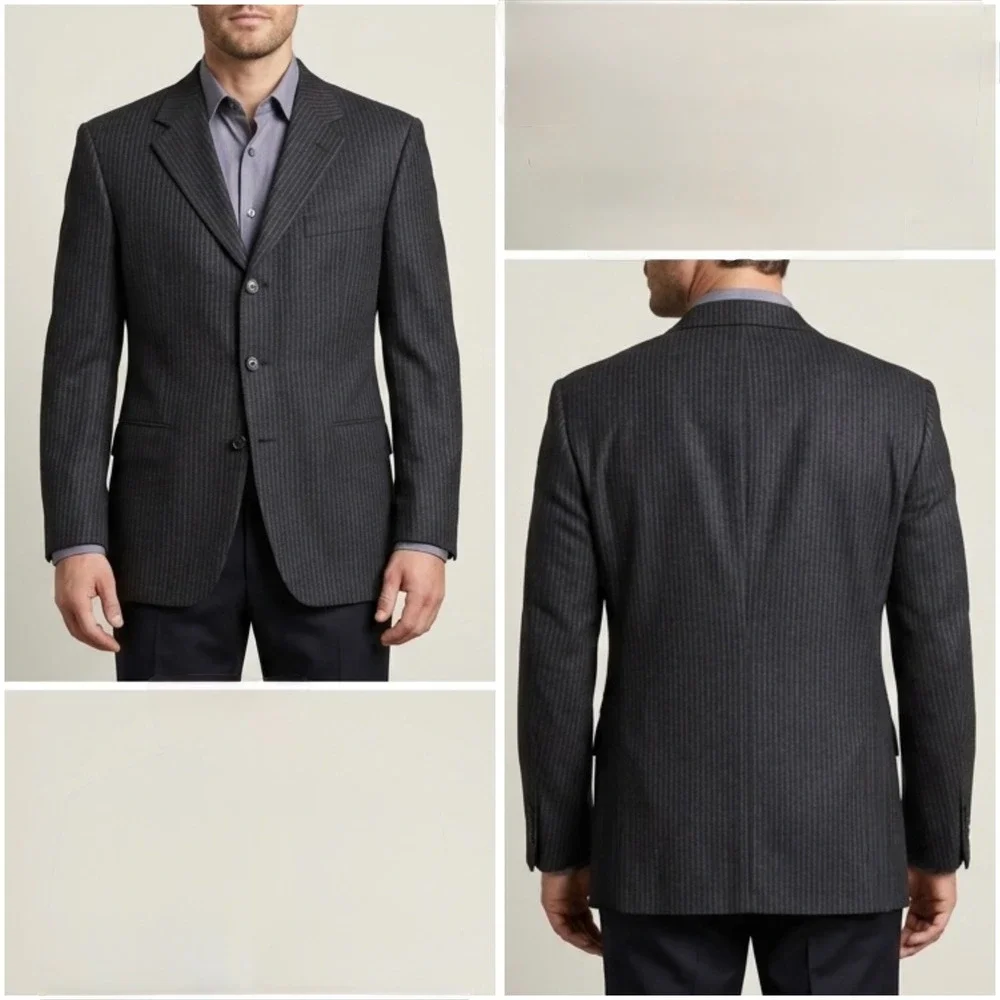 Hugo Boss Mens 38R Blazer Guabello Wool Cashmere Pinstripe Sport Coat Charcoal‎